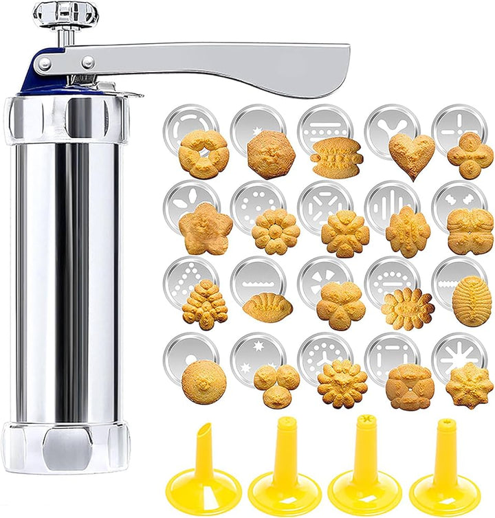 BowLift | Stainless Steel Cookie Press 20 Shapes and 4 Nozzles for Perfect Even Cookies