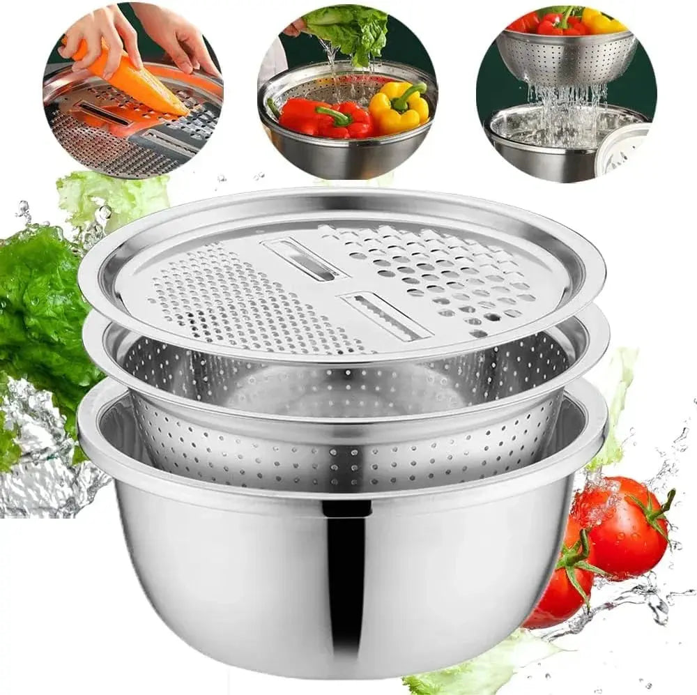 3-in-1 Mixing Bowl Set Stainless Steel with Grater and Sieve | Bowlift