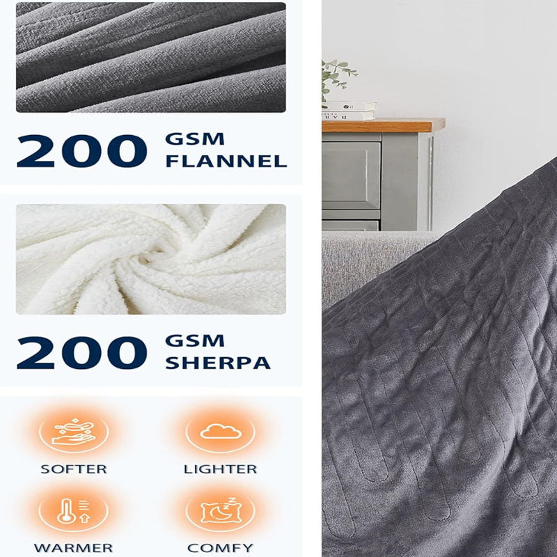 BowLift | Heated Blanket Electric Throw 50" x 60" Twin Size Throw 1/2/4/6/8 Hours Auto-off 10 Heat Level Heat Blanket