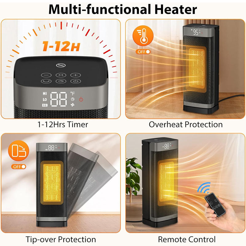 BowLift | 16 inch Electric Space Heaters with Thermostat Remote Control  60°Oscillating 4 Modes 12h Timer