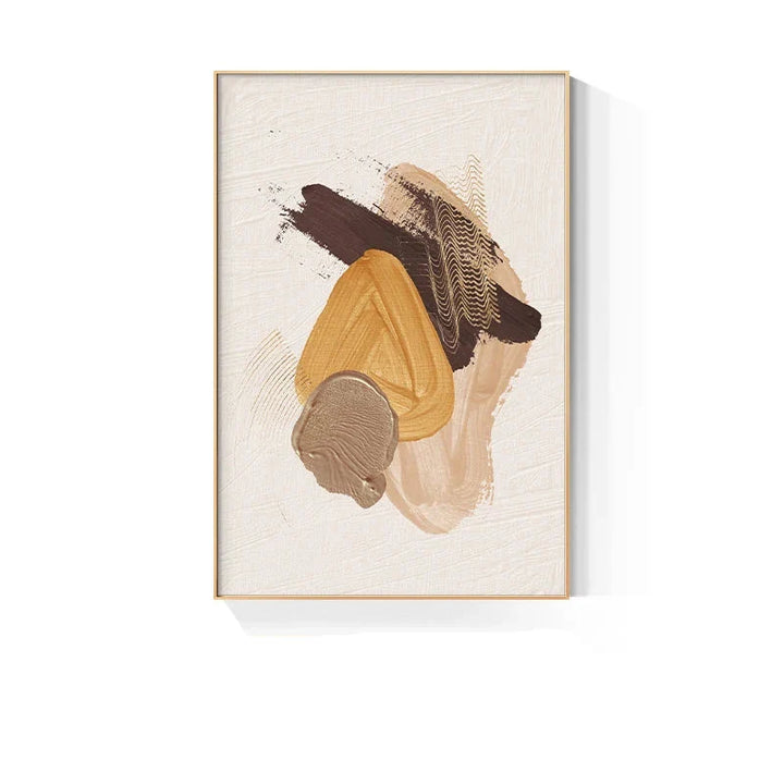 Elegant Earth Tones Abstract Brush Texture Wall Art Fine Art Canvas Prints Triple Harmony of Mustard Yellow, Brown, and Beige – Contemporary Wall Art for Modern Home Decor | Bowlift