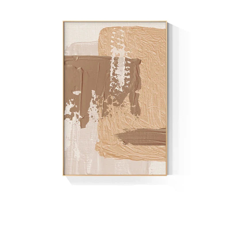 Elegant Earth Tones Abstract Brush Texture Wall Art Fine Art Canvas Prints Triple Harmony of Mustard Yellow, Brown, and Beige – Contemporary Wall Art for Modern Home Decor | Bowlift