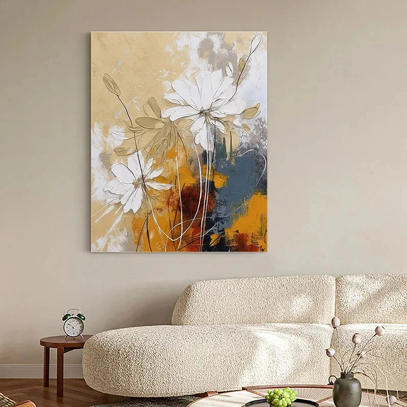 Elegant Blossoms With Gold Accents Wall Art Fine Art Canvas Prints Modern Abstract Botanical Picture For Living Room Entranceway Wall Decor | Bowlift