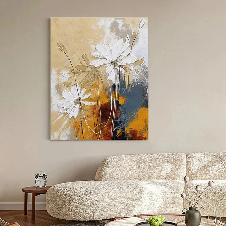 Elegant Blossoms With Gold Accents Wall Art Fine Art Canvas Prints Modern Abstract Botanical Picture For Living Room Entranceway Wall Decor | Bowlift