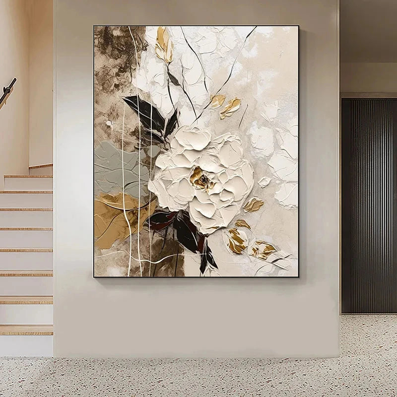 Elegant Blossoms With Gold Accents Wall Art Fine Art Canvas Prints Modern Abstract Botanical Picture For Living Room Entranceway Wall Decor | Bowlift