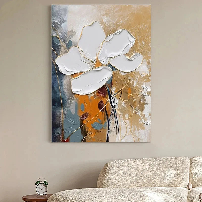 Elegant Blossoms With Gold Accents Wall Art Fine Art Canvas Prints Modern Abstract Botanical Picture For Living Room Entranceway Wall Decor | Bowlift