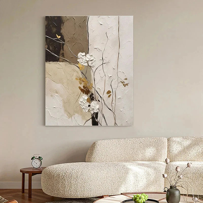 Elegant Blossoms With Gold Accents Wall Art Fine Art Canvas Prints Modern Abstract Botanical Picture For Living Room Entranceway Wall Decor | Bowlift