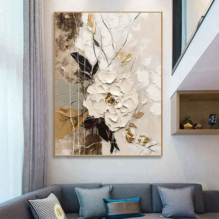 Elegant Blossoms With Gold Accents Wall Art Fine Art Canvas Prints Modern Abstract Botanical Picture For Living Room Entranceway Wall Decor | Bowlift