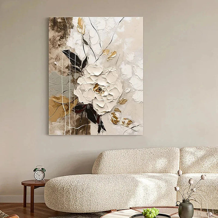 Elegant Blossoms With Gold Accents Wall Art Fine Art Canvas Prints Modern Abstract Botanical Picture For Living Room Entranceway Wall Decor | Bowlift