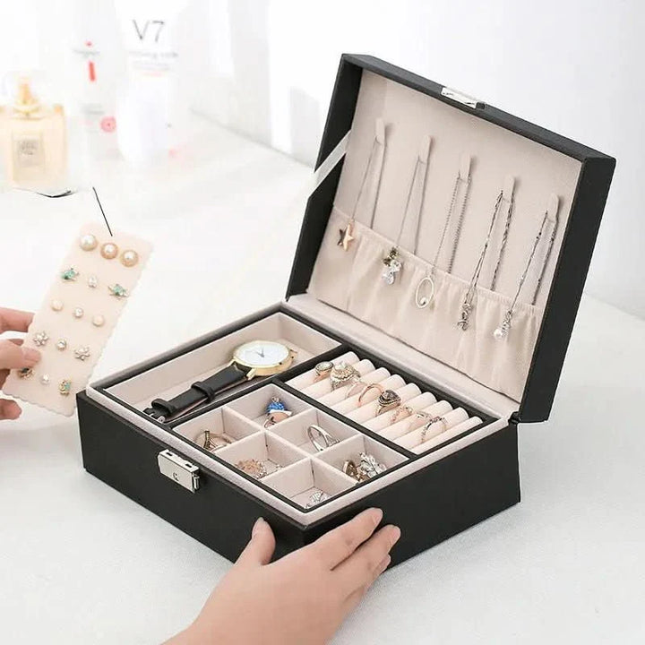 BowLift | Elegant jewelry box made of wood with PU leather, 2-layered