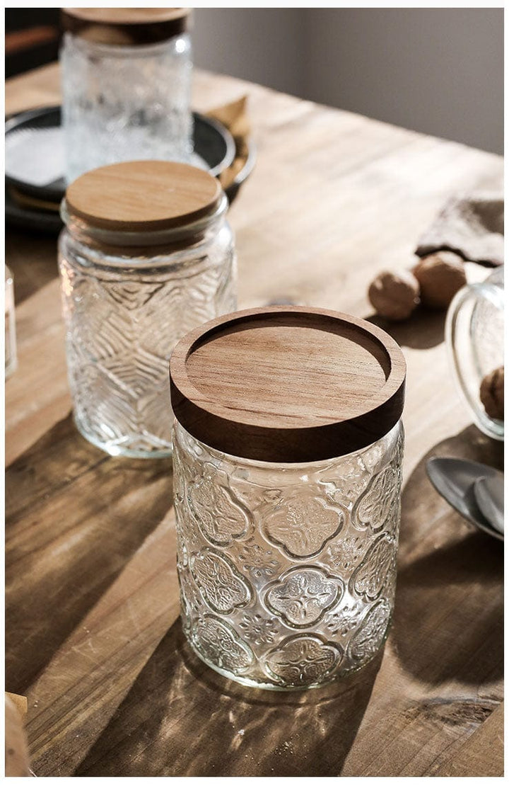 Embossing Flower Glass Container Bowlift