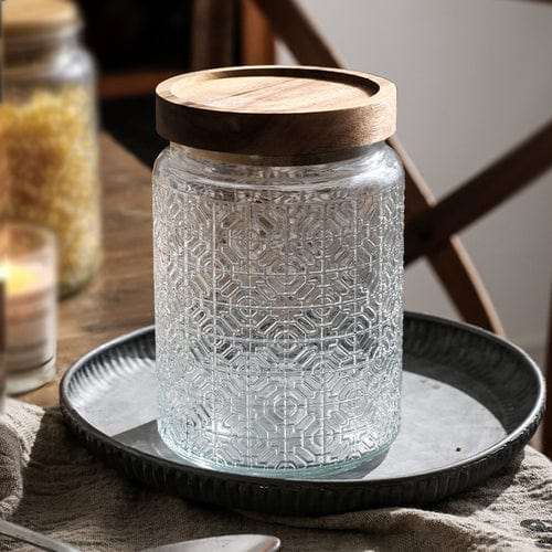 Embossing Flower Glass Container Bowlift