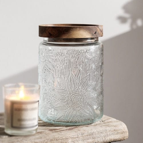 Embossing Flower Glass Container Bowlift