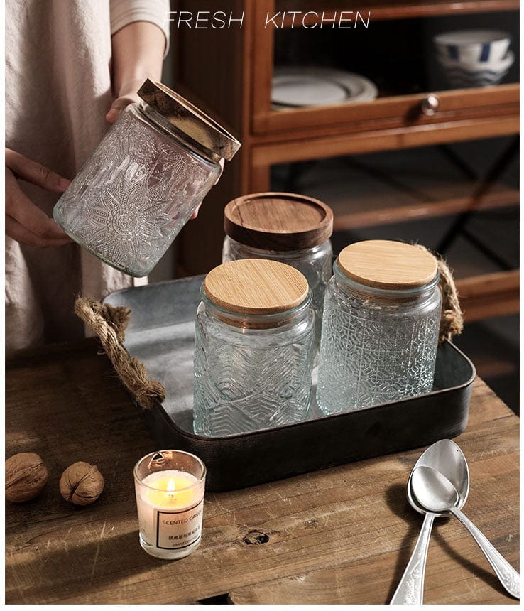Embossing Flower Glass Container Bowlift