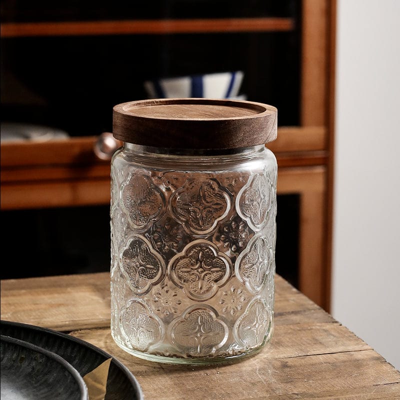 Embossing Flower Glass Container Bowlift