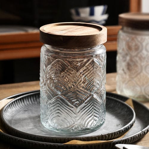 Embossing Flower Glass Container Bowlift