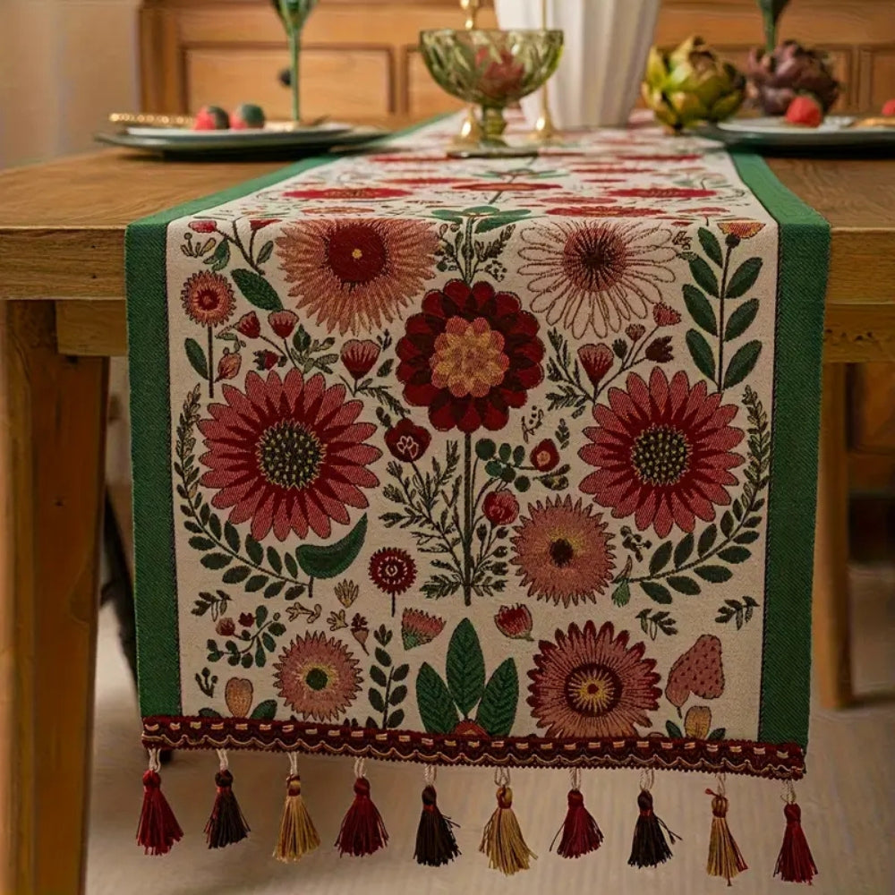 BowLift | Embroidered Floral Tassel Table Runner