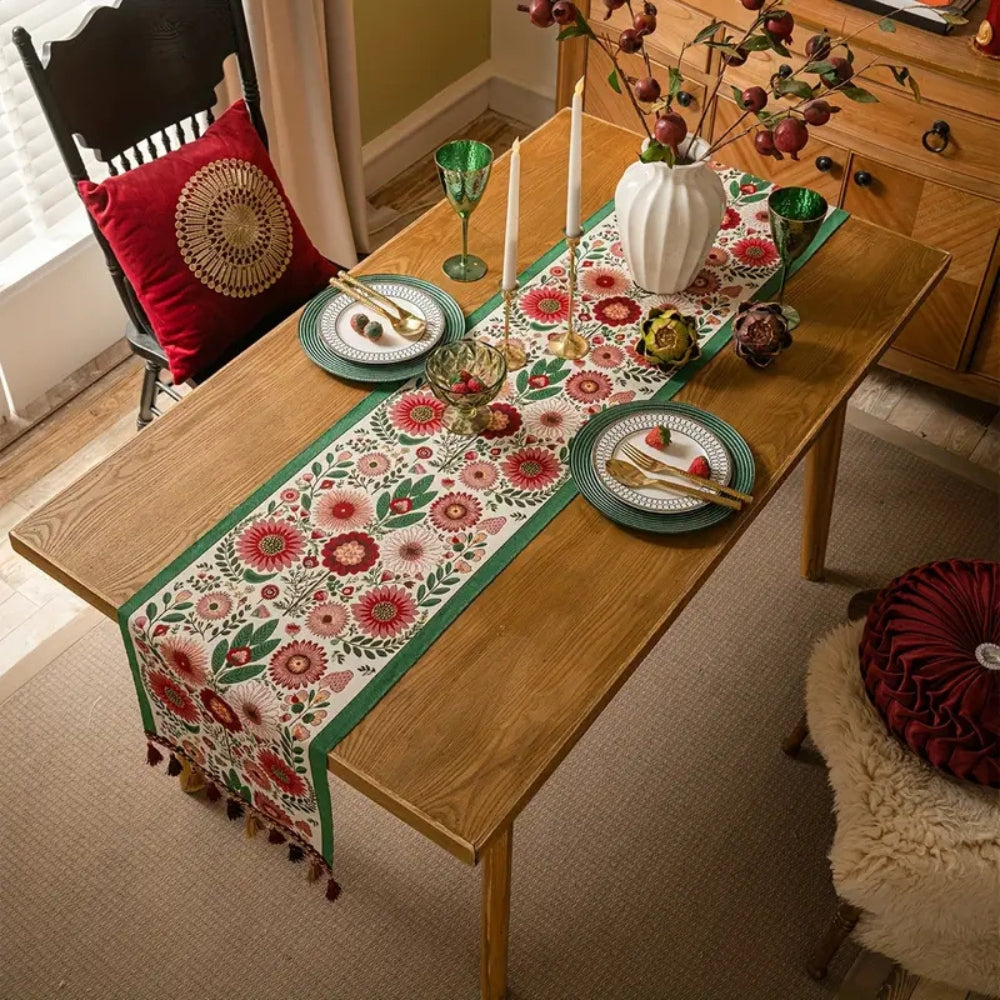 BowLift | Embroidered Floral Tassel Table Runner