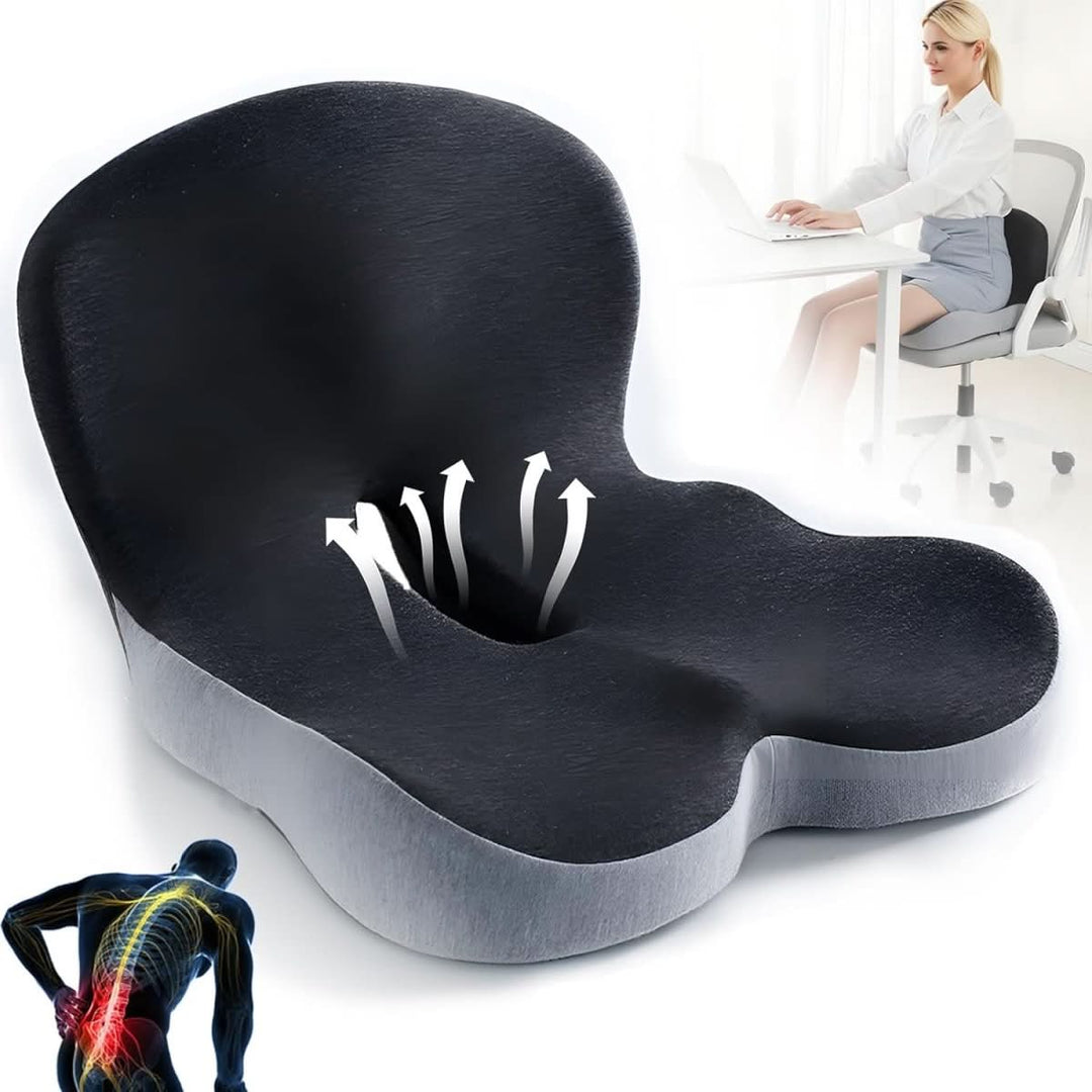 BowLift | ErgoComfort Seat Cushion – Ergonomic Memory Foam Cushion for Back Support and Comfort