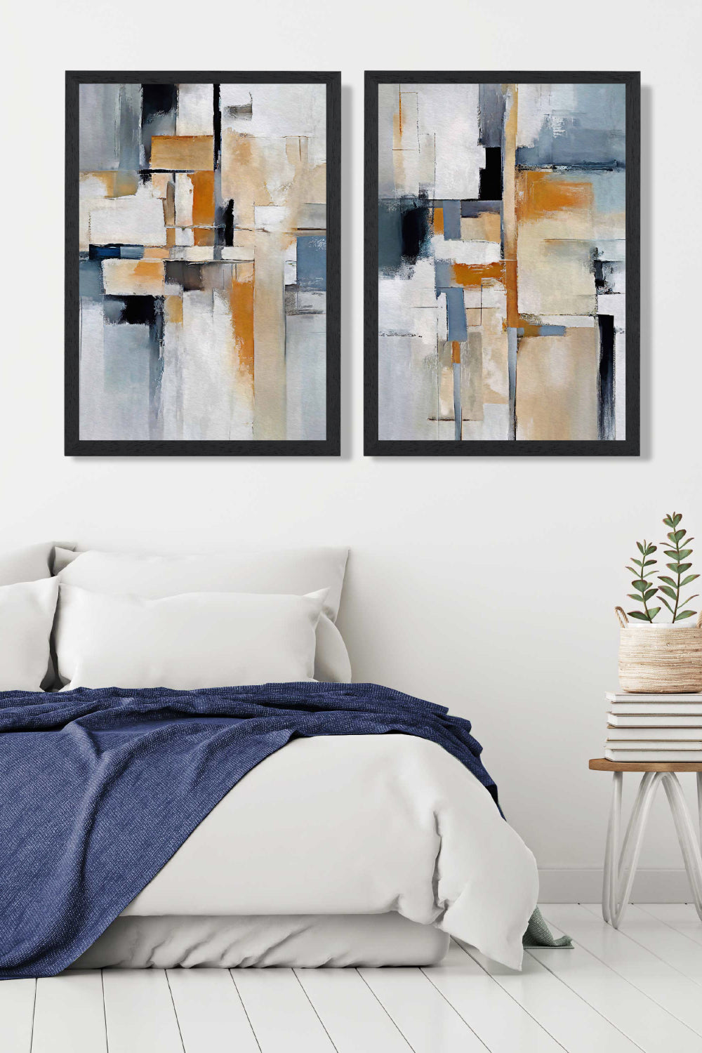 Abstract Blue and Orange Set of 2 Framed Art Prints | Bowlift