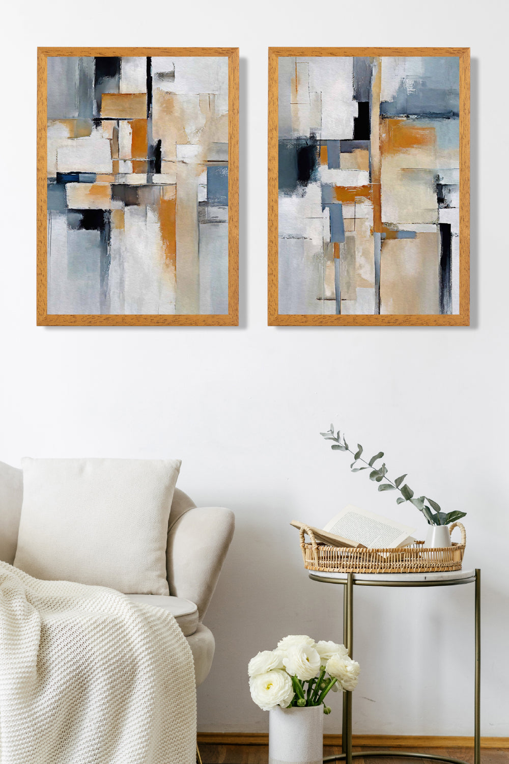 Abstract Blue and Orange Set of 2 Framed Art Prints | Bowlift