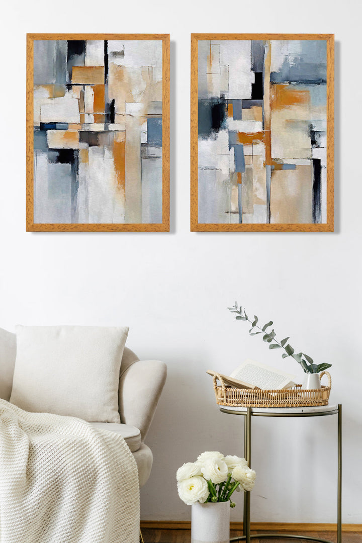 Abstract Blue and Orange Set of 2 Framed Art Prints | Bowlift