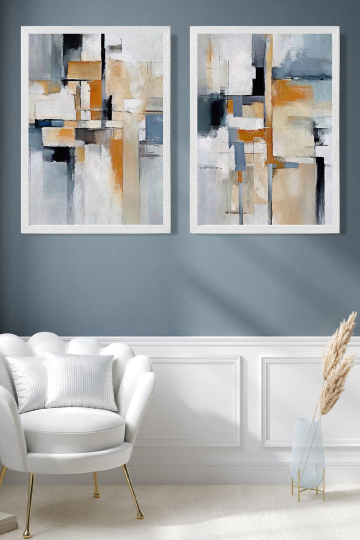 Abstract Blue and Orange Set of 2 Framed Art Prints | Bowlift