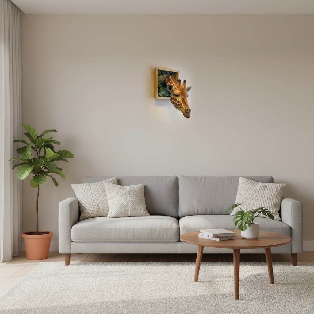 BowLift | 3D Giraffe Head Wall Sculpture | High-Fidelity Latex Emulsion Resin | 25cm Architectural Wall Decor | Realistic Animal Bust for Residential & Commercial Spaces