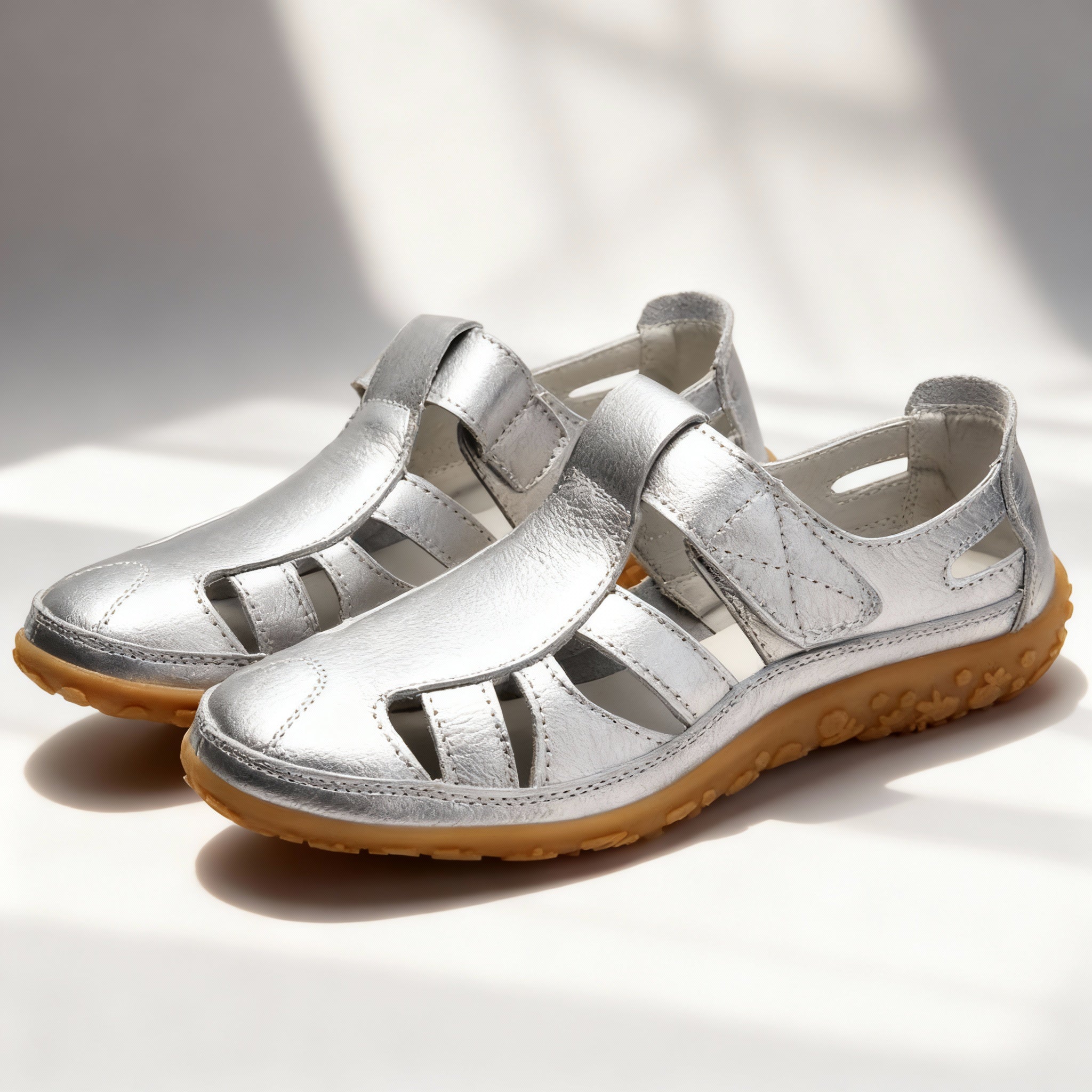 BowLift | Orthopedic Retro Sandals | Split Leather Anti-Slip Flats | Anatomical Arch Support | Shock-Absorbing Rubber Outsole | Diabetic-Friendly Wide Toe Box | Slip-On Ergonomic Footwear