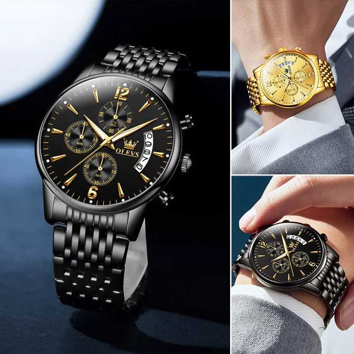 BowLift | Luxury Gold Three-Eye Chronograph Dial Automatic Mechanical Watch