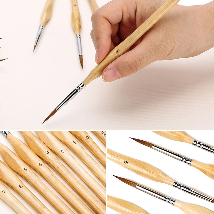 BowLift | 11 Pcs Miniature Detail Paint Brush Set With Natural Wood Handle