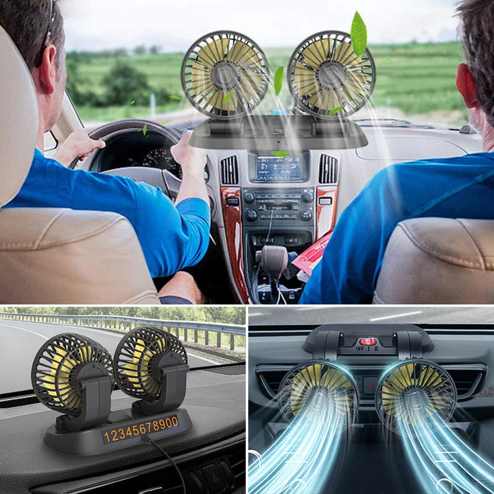 Mini swivel fan with double head for the car | Bowlift