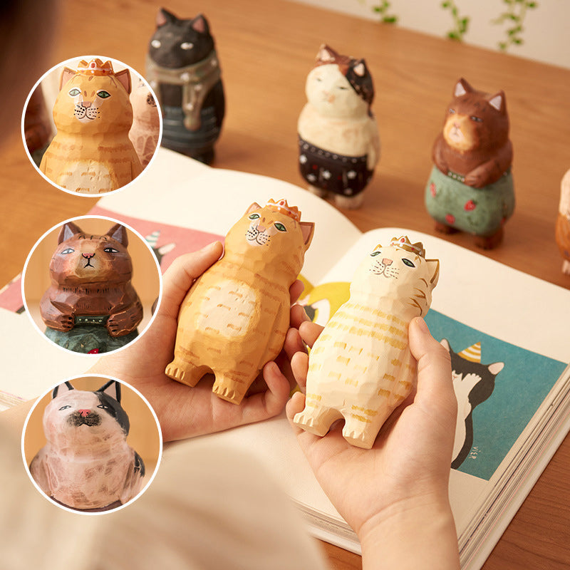 Handmade Cute Cat Wood Carving Ornaments | Bowlift