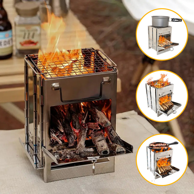 BowLift | Outdoor Folding Wood Stove Mini Stainless Steel Grill Camping Picnic