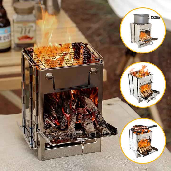 BowLift | Outdoor Folding Wood Stove Mini Stainless Steel Grill Camping Picnic