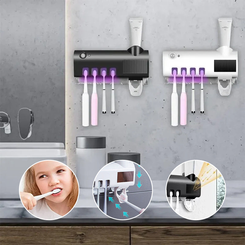 BowLift | Smart UV Light Sterilizer Toothbrush Holder, Wall Mounted Toothpaste Dispenser