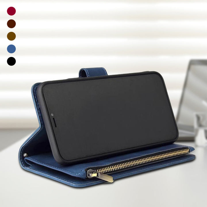 BowLift | Multi-card Zipper Pocket Leather Case for iPhone