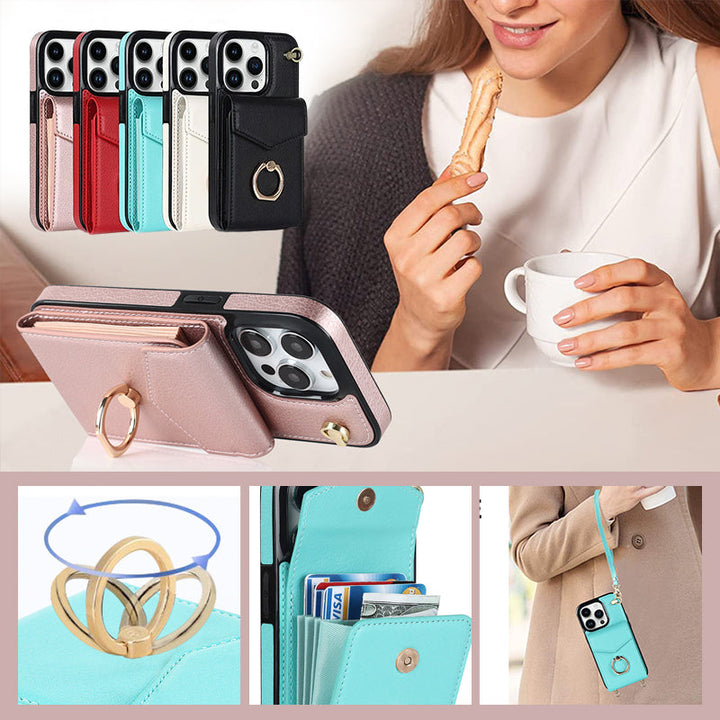 BowLift | Leather Wallet Case with Ring & Lanyard for iPhone