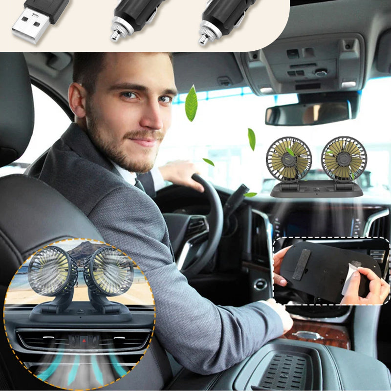 Mini swivel fan with double head for the car | Bowlift