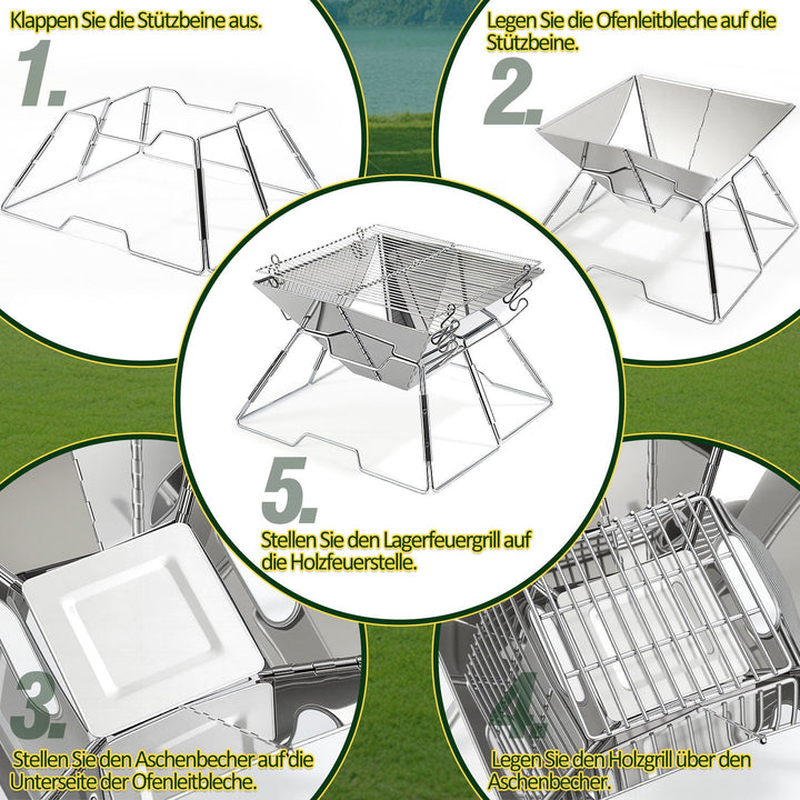 Foldable Camping Grill Stainless Steel with Height Adjustable Grill Rack | Bowlift