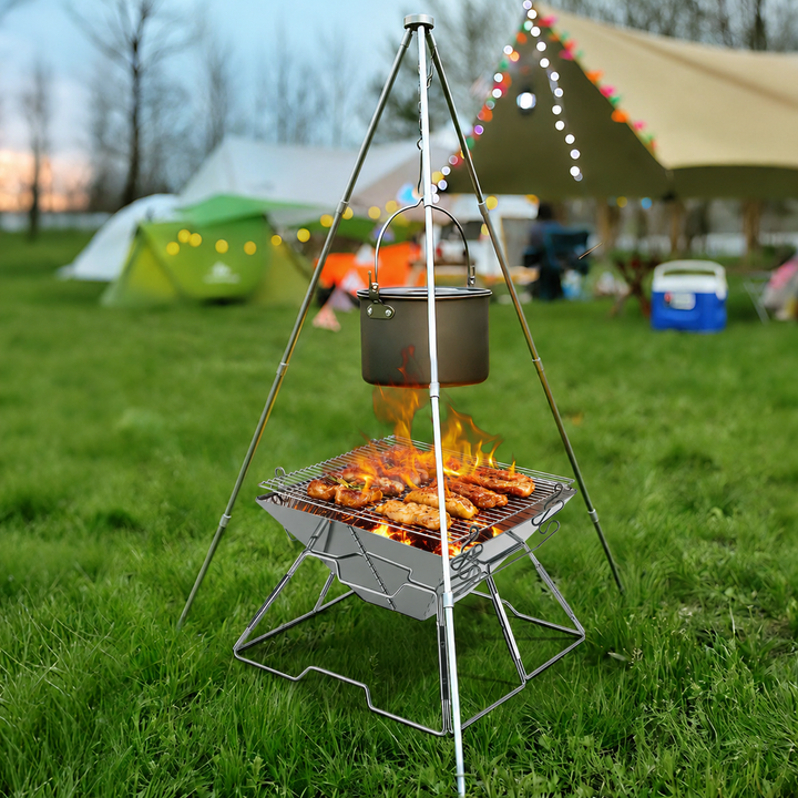Foldable Camping Grill Stainless Steel with Height Adjustable Grill Rack | Bowlift