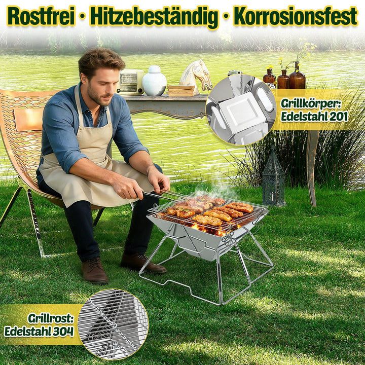 Foldable Camping Grill Stainless Steel with Height Adjustable Grill Rack | Bowlift