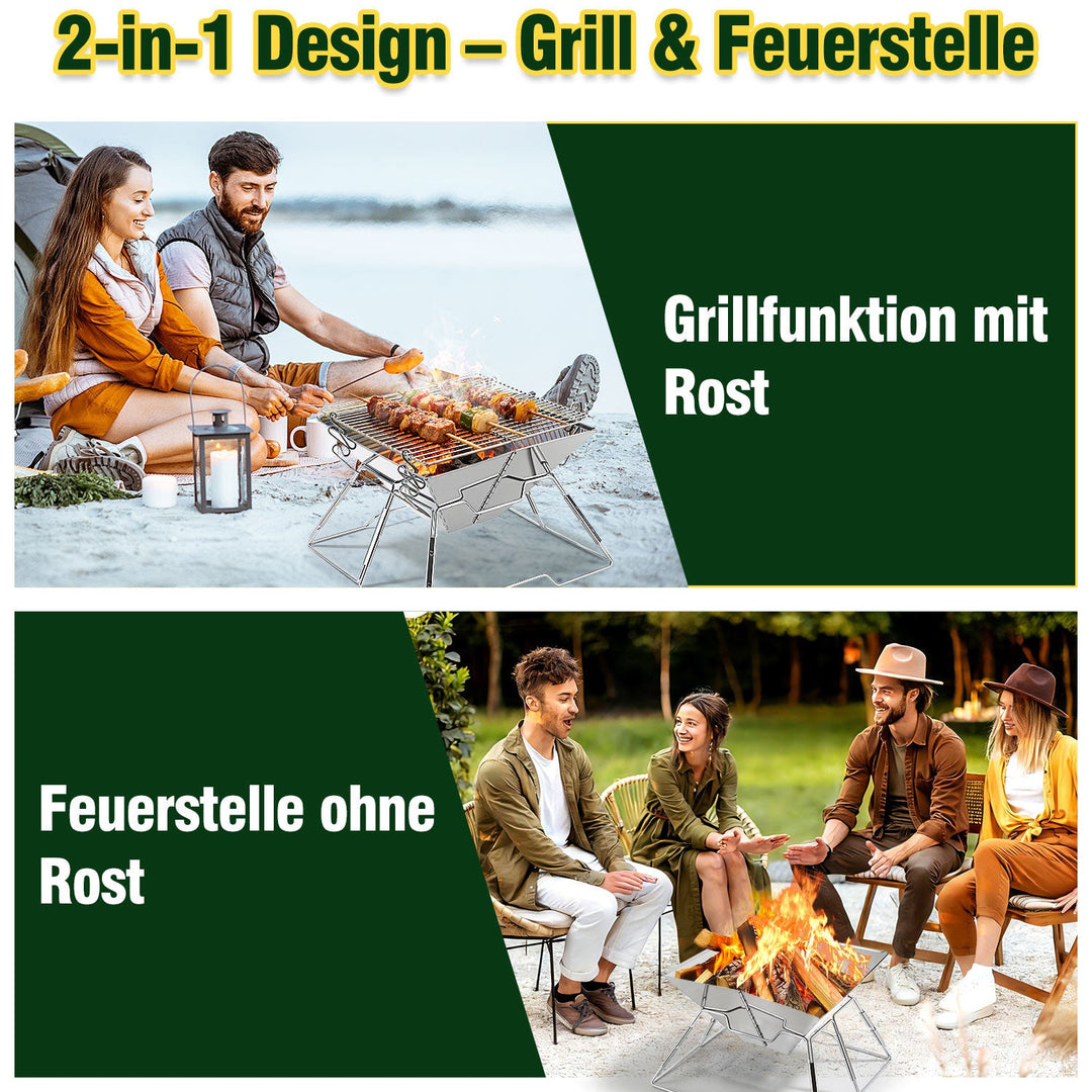 Foldable Camping Grill Stainless Steel with Height Adjustable Grill Rack | Bowlift
