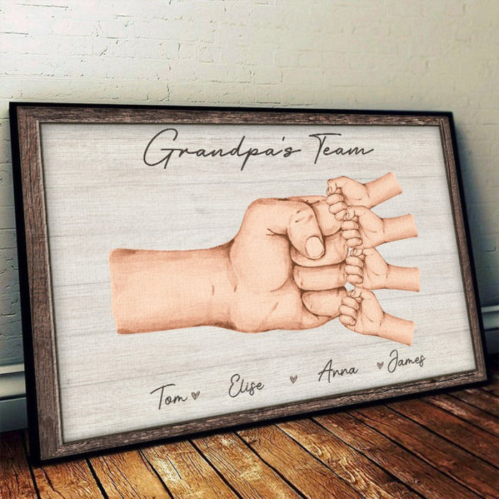 Daddy & Kids, Together We're A Team - Family Personalized Custom Horizontal Poster - Father's Day, Birthday Gift For Dad | Bowlift