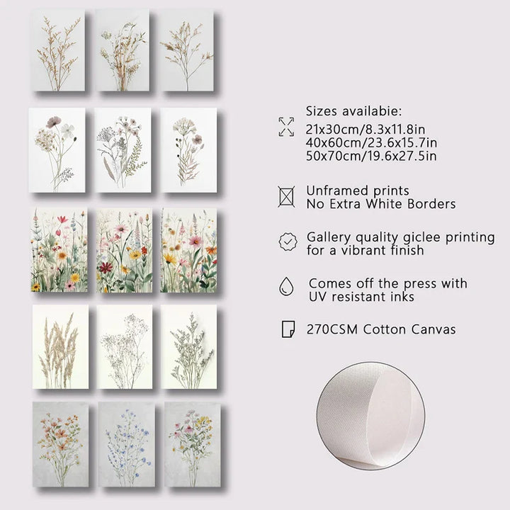 Set of 3Pcs Wild Meadow Flowers Wall Art Fine Art Canvas Prints Minimalist Botanical Prints Posters Pictures For Living Room Decor | Bowlift