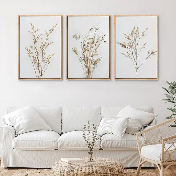 Set of 3Pcs Wild Meadow Flowers Wall Art Fine Art Canvas Prints Minimalist Botanical Prints Posters Pictures For Living Room Decor | Bowlift