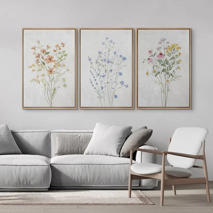 Set of 3Pcs Wild Meadow Flowers Wall Art Fine Art Canvas Prints Minimalist Botanical Prints Posters Pictures For Living Room Decor | Bowlift