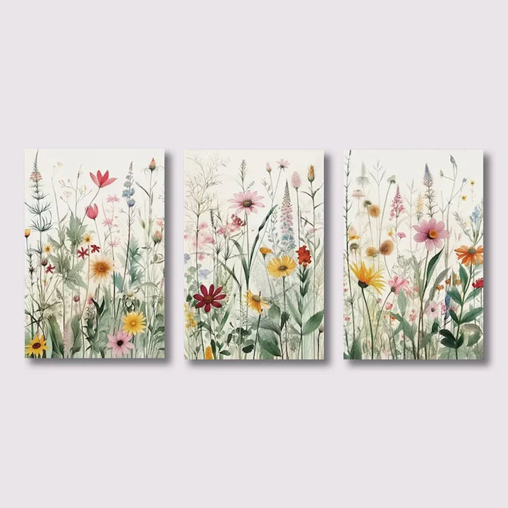 Set of 3Pcs Wild Meadow Flowers Wall Art Fine Art Canvas Prints Minimalist Botanical Prints Posters Pictures For Living Room Decor | Bowlift