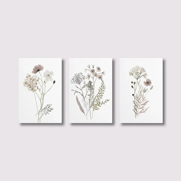 Set of 3Pcs Wild Meadow Flowers Wall Art Fine Art Canvas Prints Minimalist Botanical Prints Posters Pictures For Living Room Decor | Bowlift
