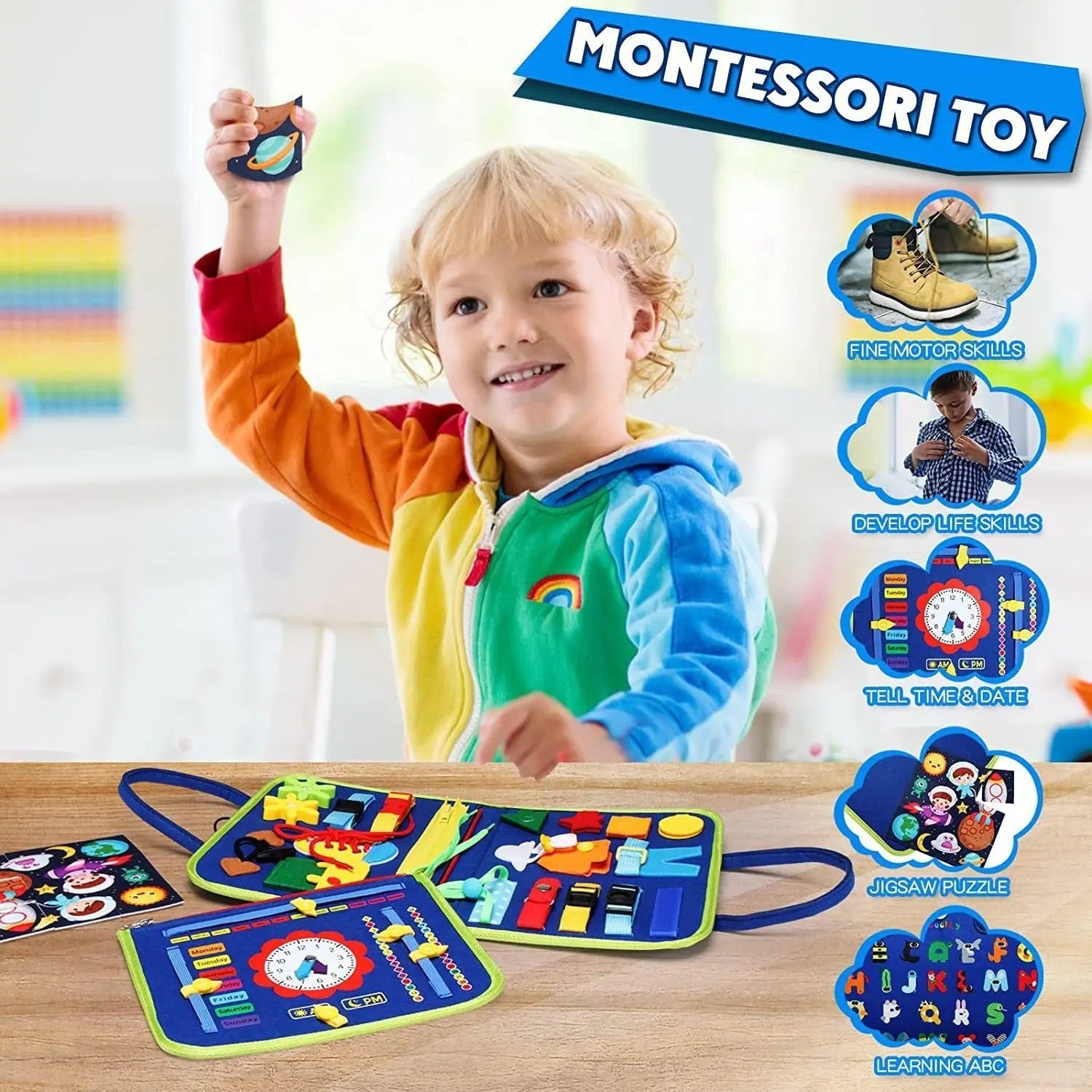 BowLift | Felt Learning Board Busy Board – Montessori Toy for Skill Development